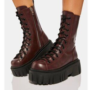 Vegan Leather Platform Lace-up Combats Boots